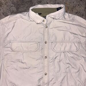 REI Fishing Shirt Mens Medium Gray Nylon Short Sleeve Vented Button Up Outdoor